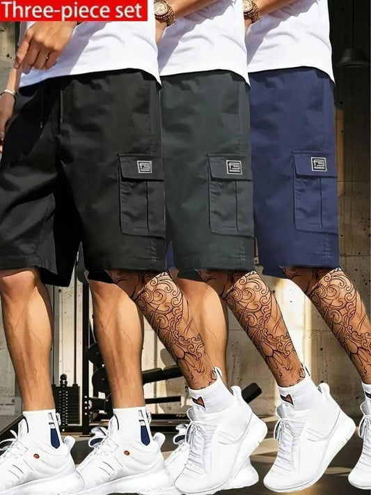 MAH FITGEAR Men’s Cotton Casual Cargo Shorts – Pack of 3 | Comfort Fit Multi-Pocket Summer Wear